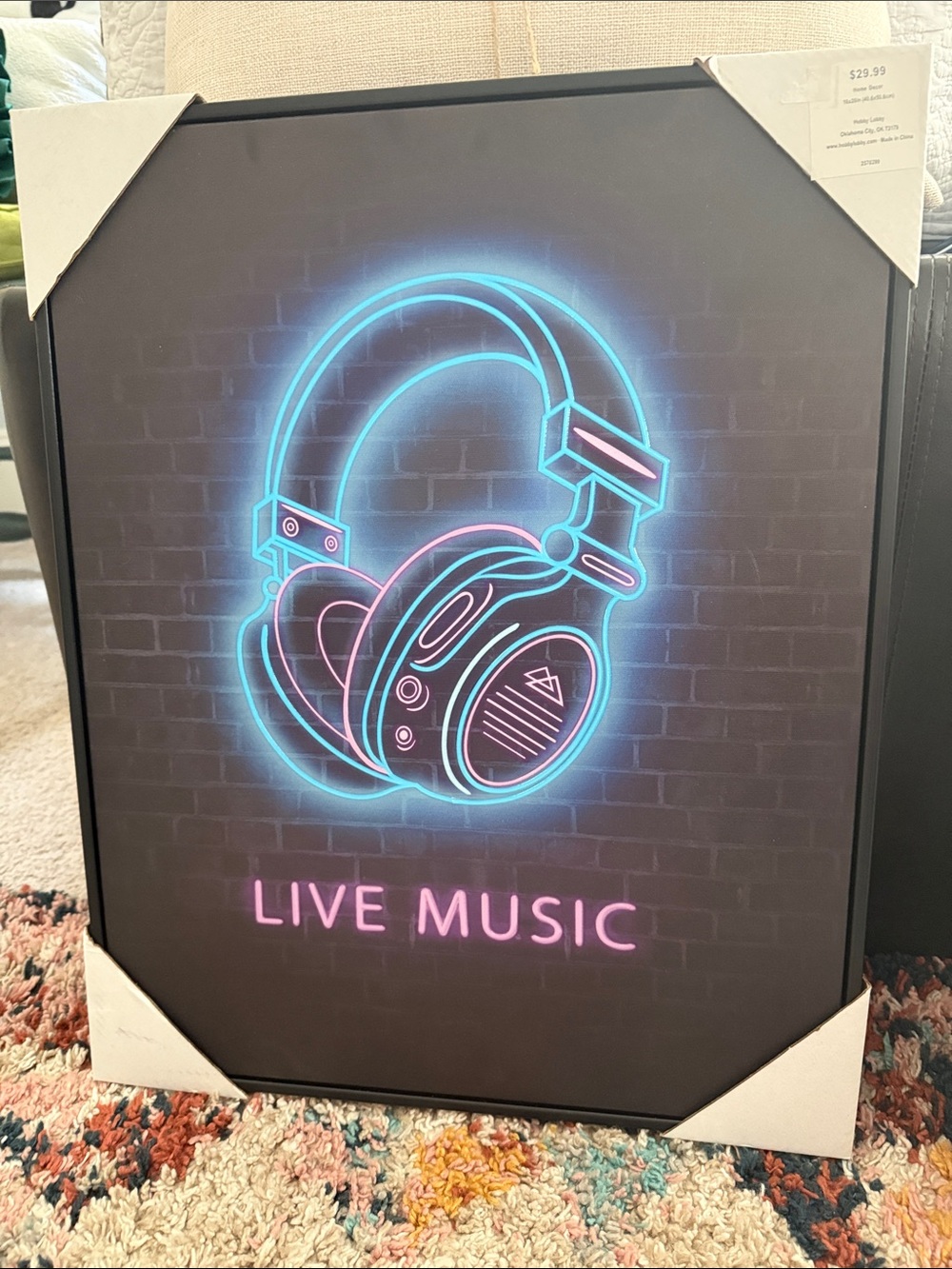 Hobby Lobby Neon Headphones Live Music Wall Art - Blue & Pink
